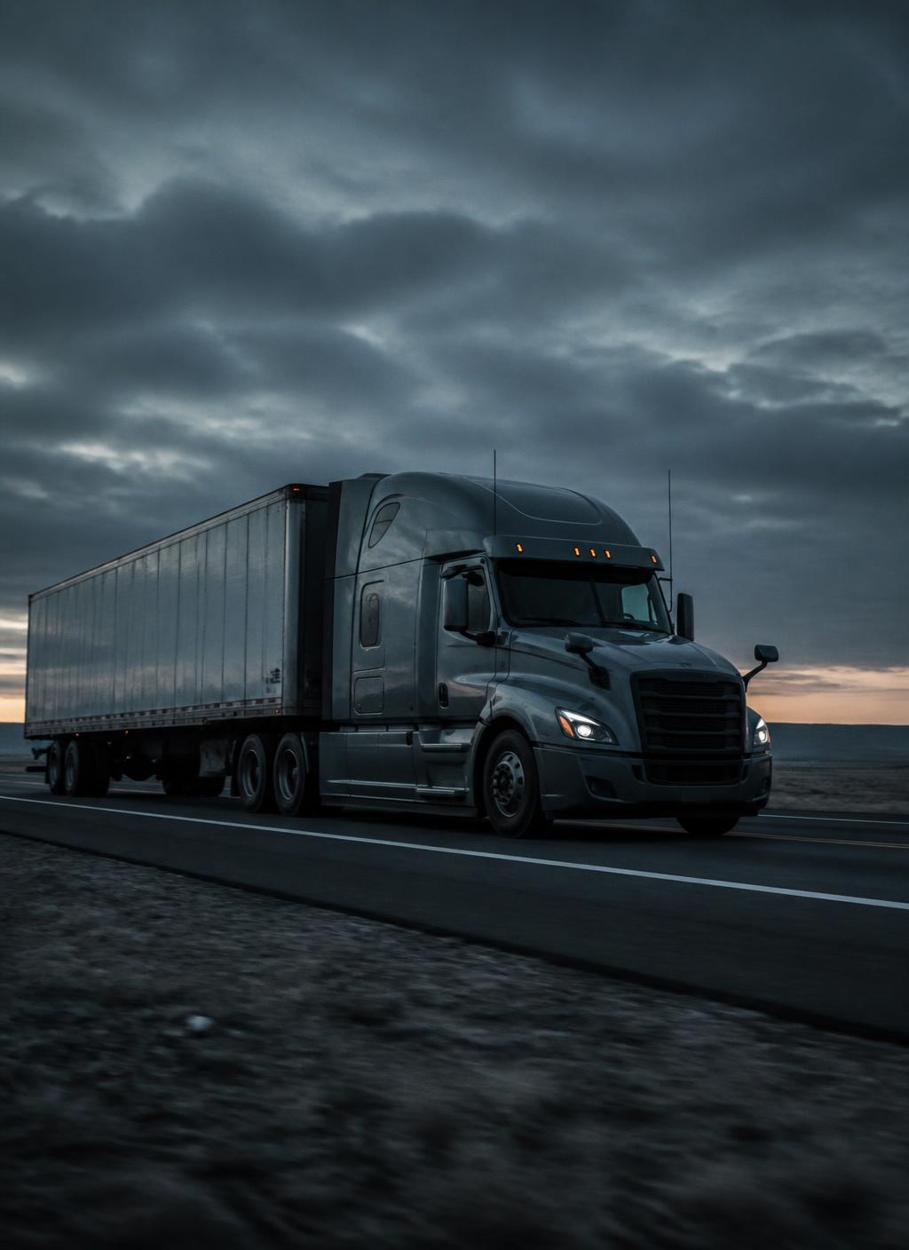 Semi truck traveling a highway at dusk, representing Zenvo's transportation field experience